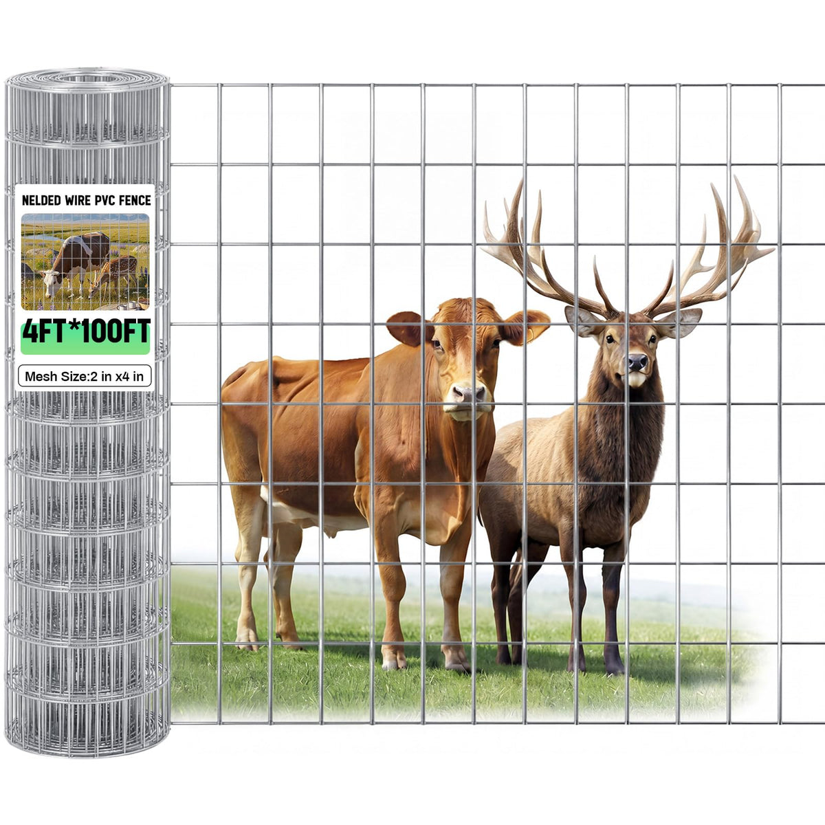 Gisafai front view of 48in x 100ft galvanized wire roll showing full product and finish benefit
