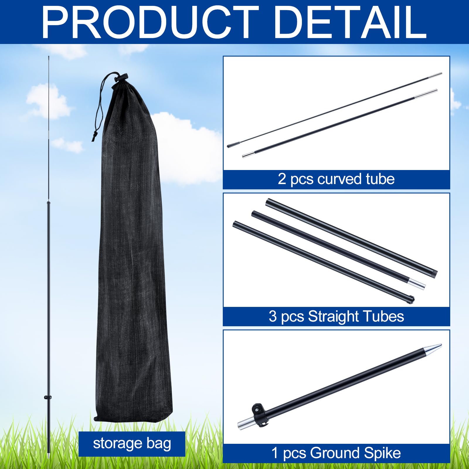 Gisafai ground stake driven in soil with pole base showing secure outdoor anchoring benefit