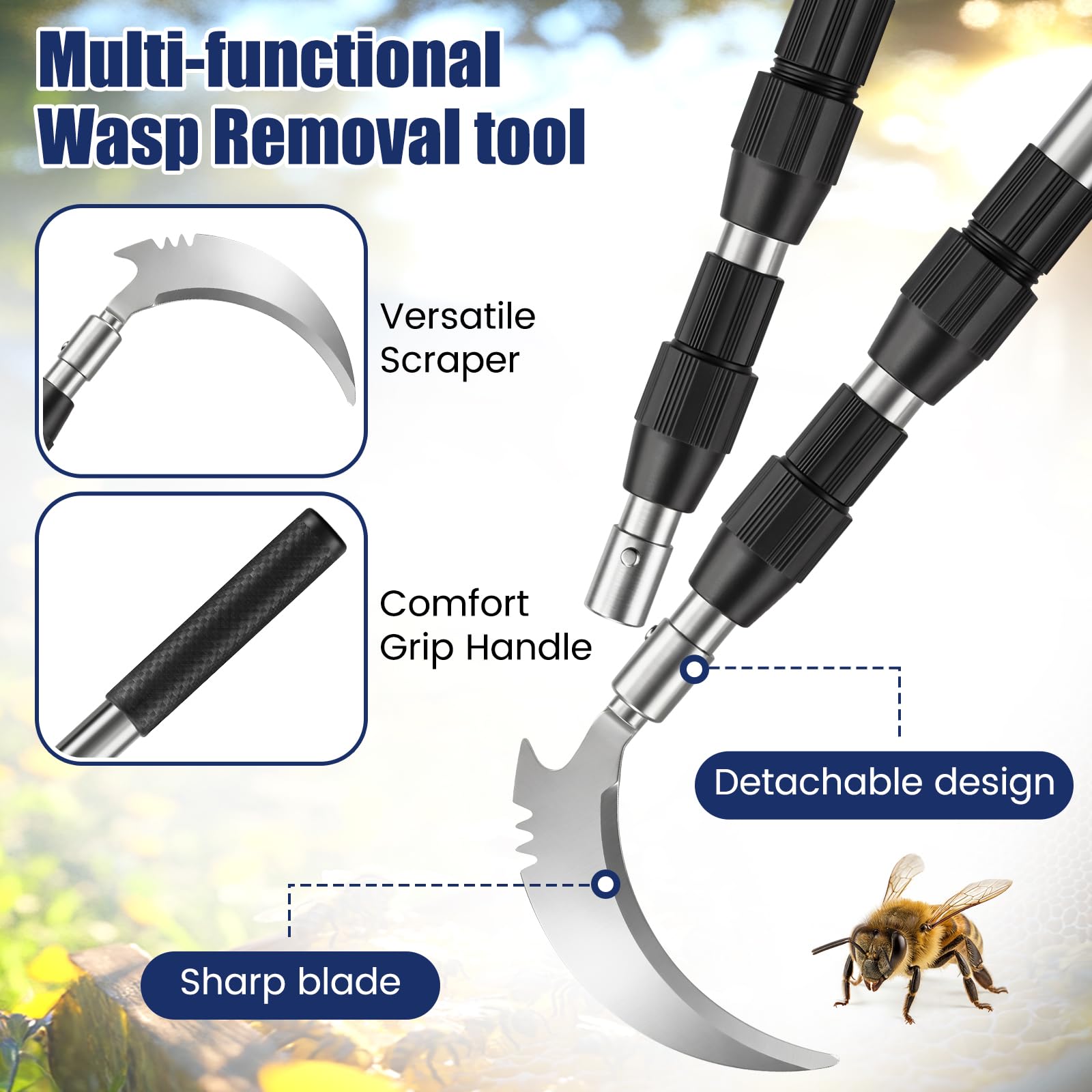 Gisafai tool in use scraping a wasp nest showing controlled removal benefit