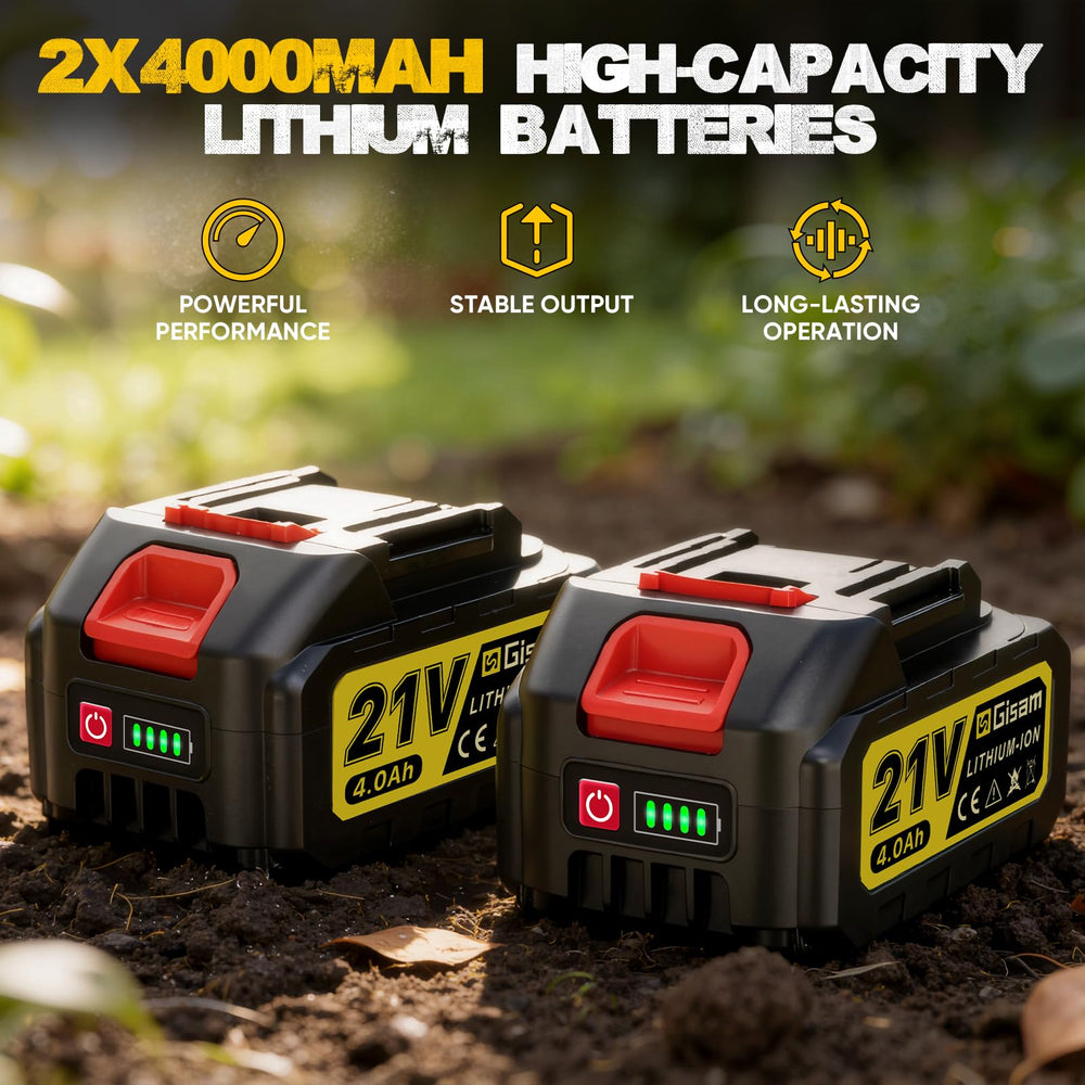 Gisam twin 4.0Ah batteries installed for extended runtime