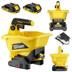Gisam front view of handheld spreader showing controls and ergonomic grip, improves handling