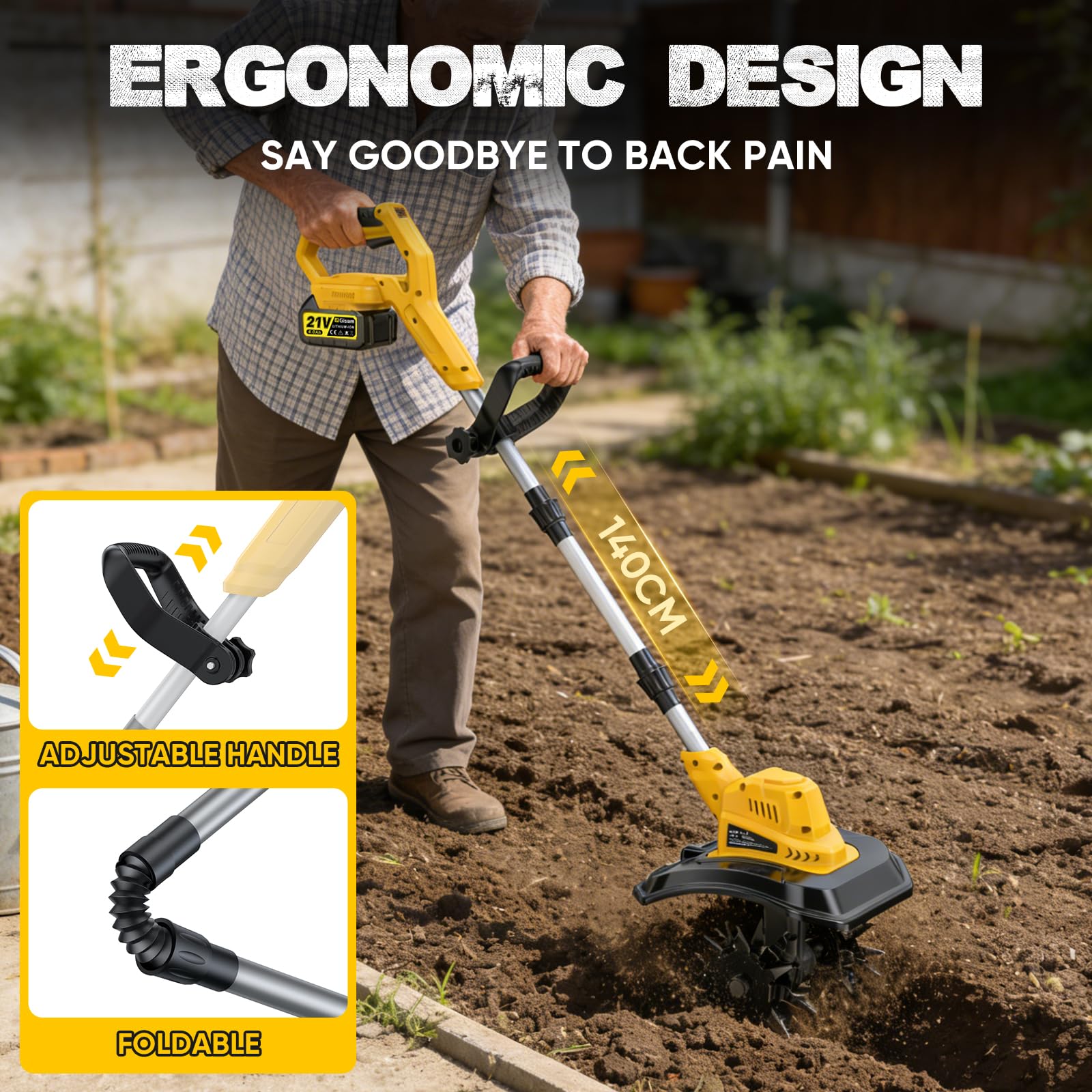 Gisam ergonomic handle and telescopic pole reducing back strain
