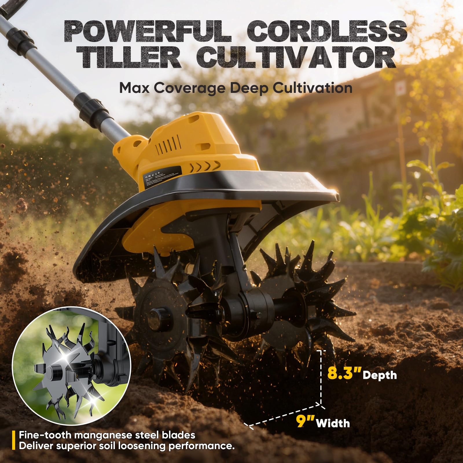 Gisam in-use tiller breaking compacted soil for faster prep