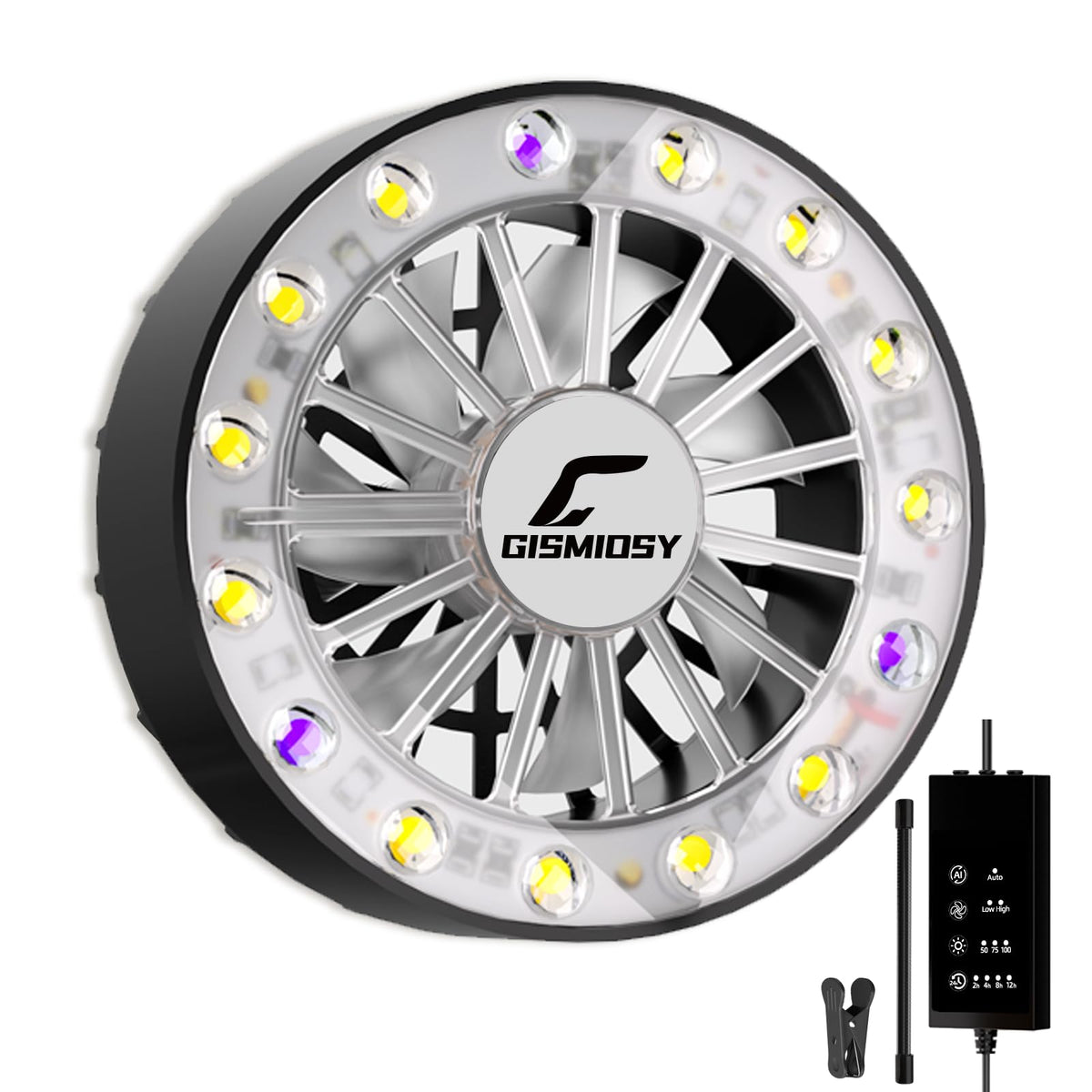 GISMIOSY front view clip-on lamp showing compact design and focused lighting benefit