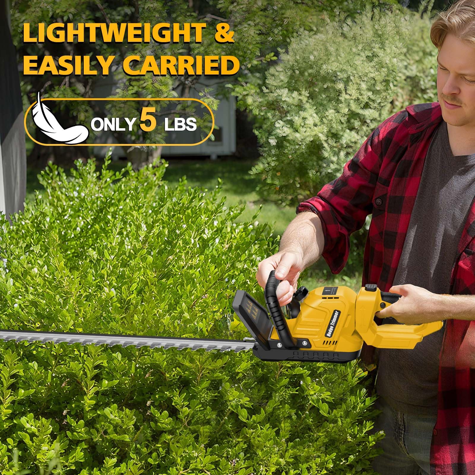 Givilo size comparison leaning against a fence illustrating 22.4 inch cutting reach