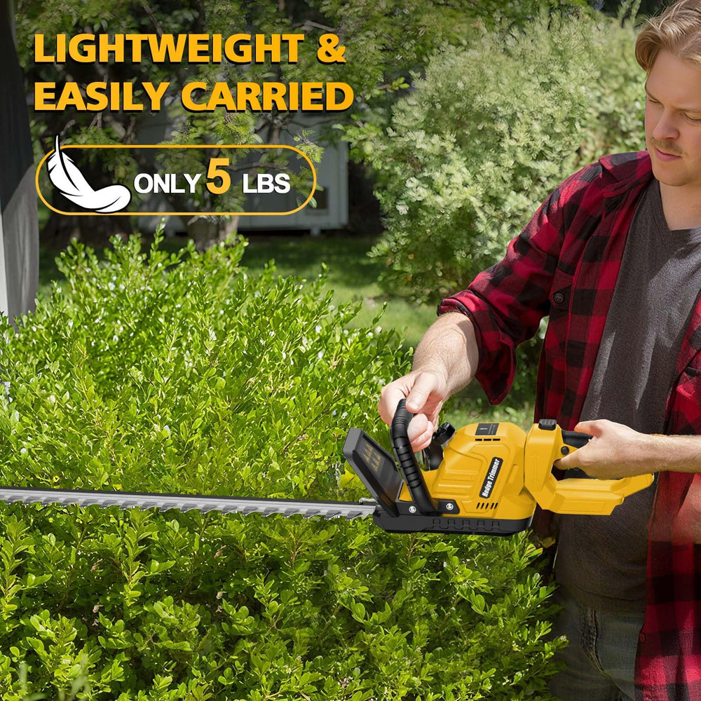 Givilo size comparison leaning against a fence illustrating 22.4 inch cutting reach