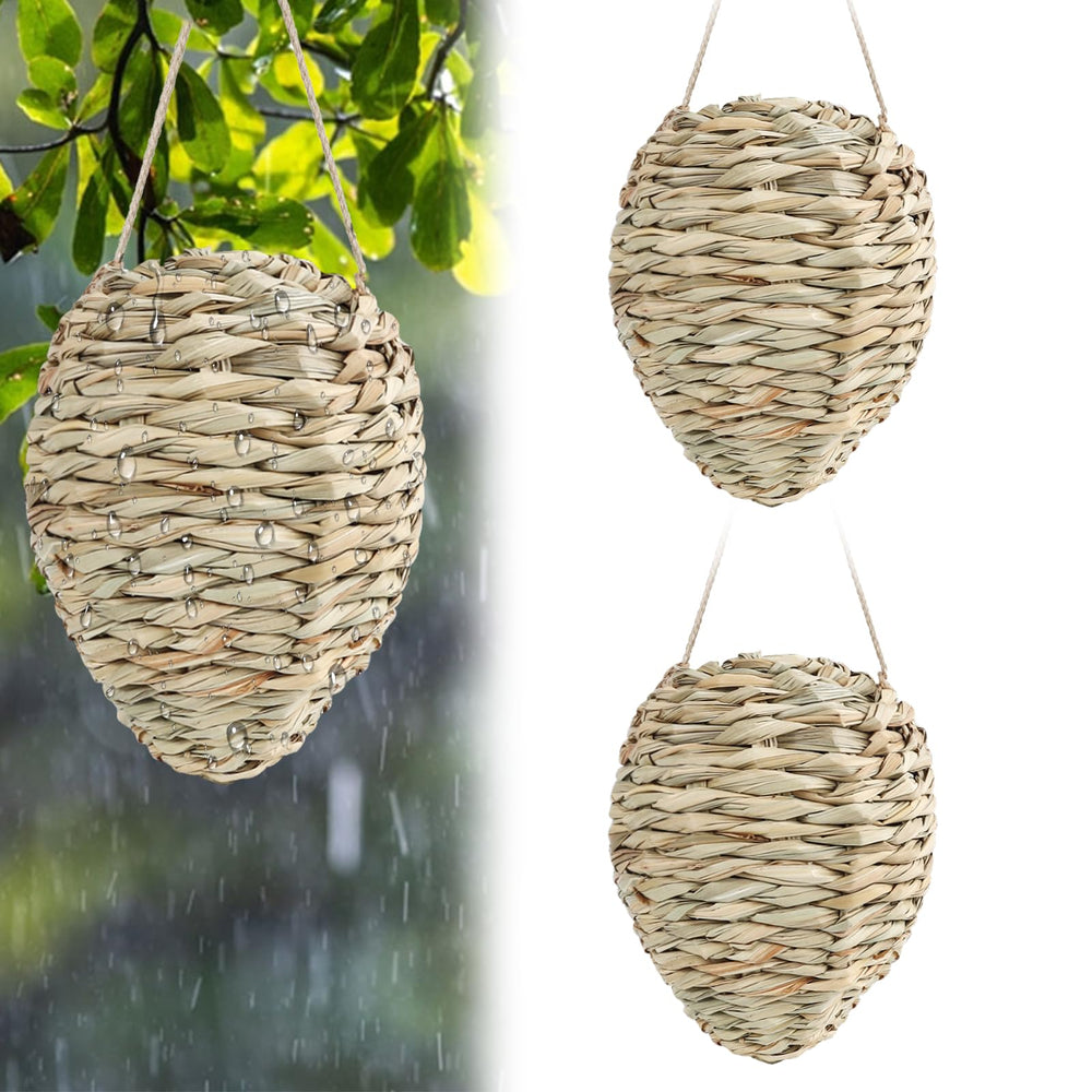 GJL front view of two large reed wasp nest decoys showing natural look and deterrence