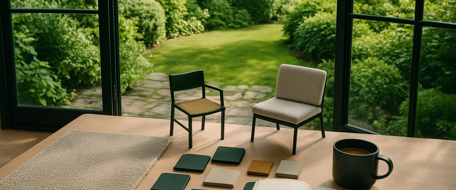 GardenLuxe curation table overlooking the garden