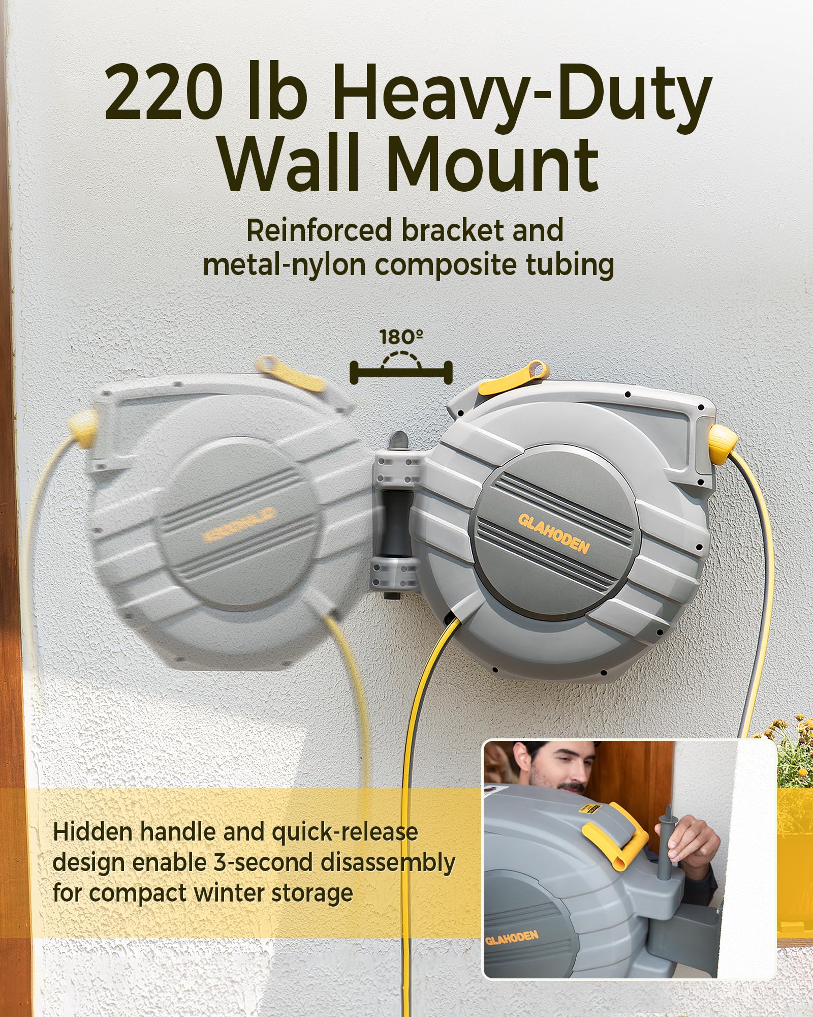 glahoden ergonomic 9-pattern nozzle in hand showing versatile spray control