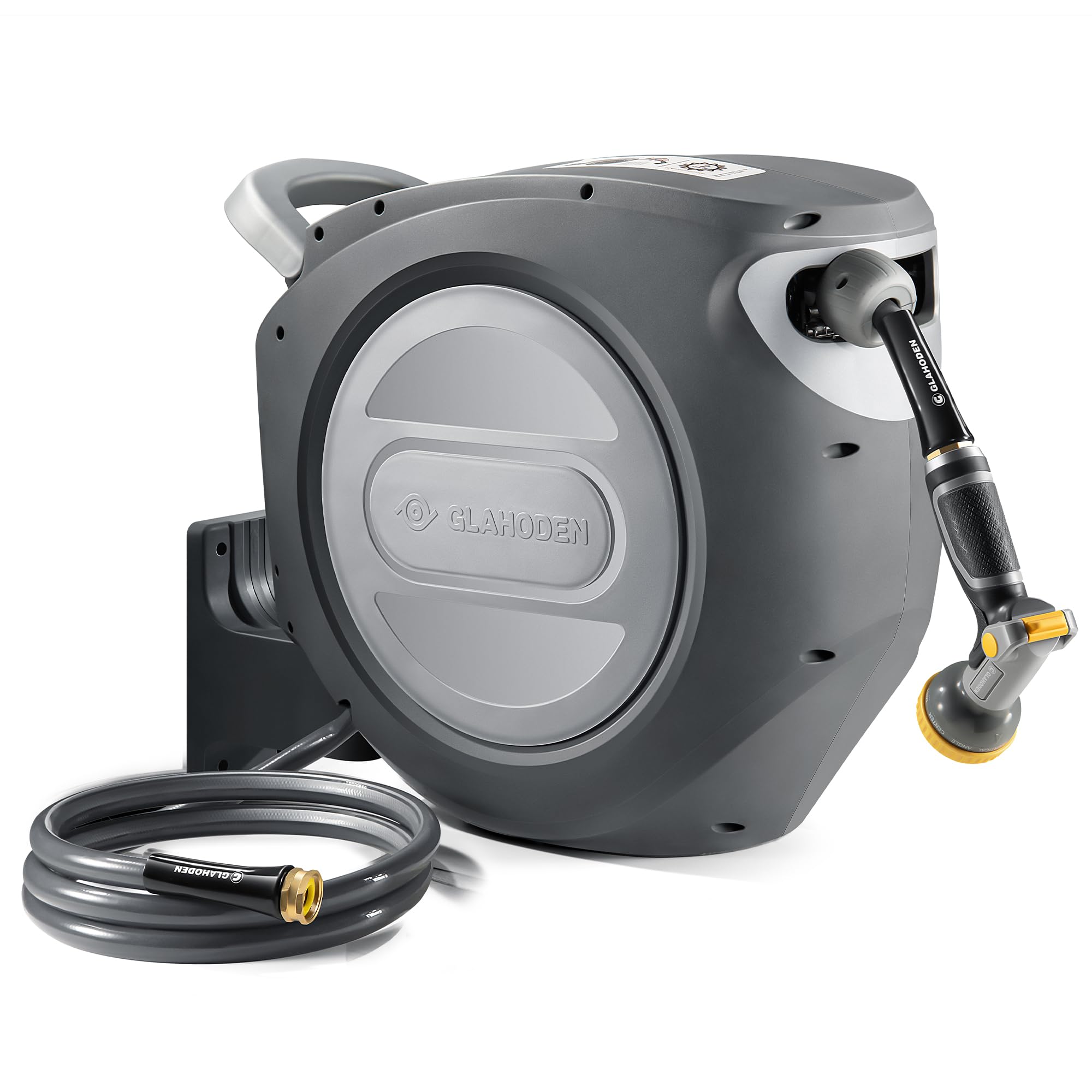 glahoden front wall mount reel showing compact storage and rugged housing