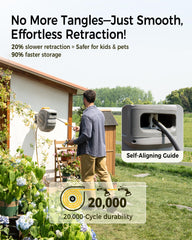 glahoden reel in use while watering garden illustrating smooth tangle-free retraction