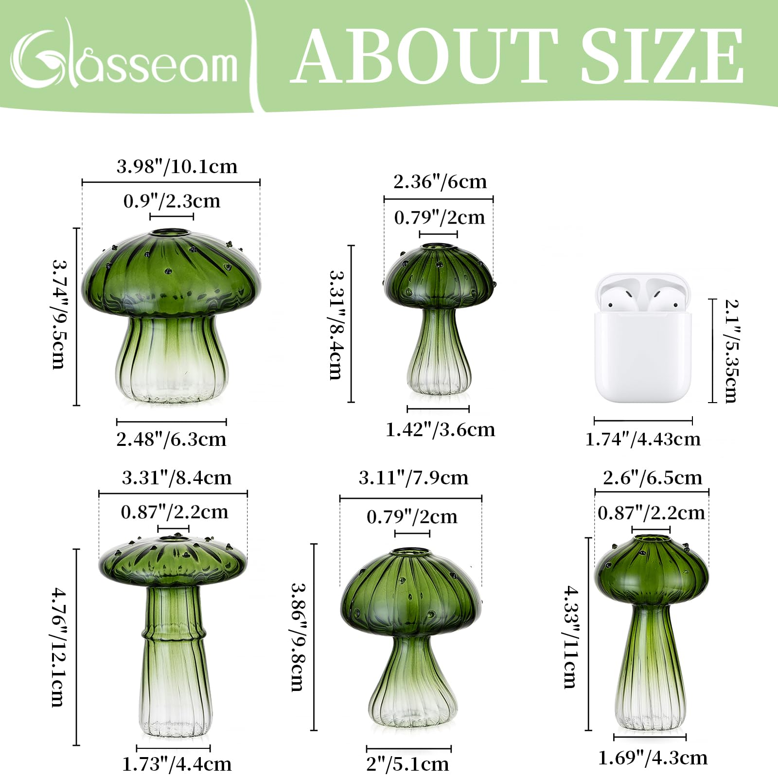 Glasseam mushroom jar beside a coin for scale, illustrating compact size