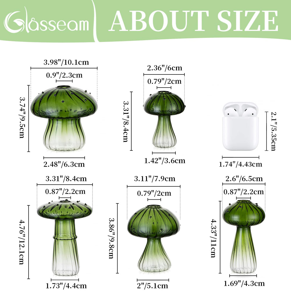 Glasseam mushroom jar beside a coin for scale, illustrating compact size