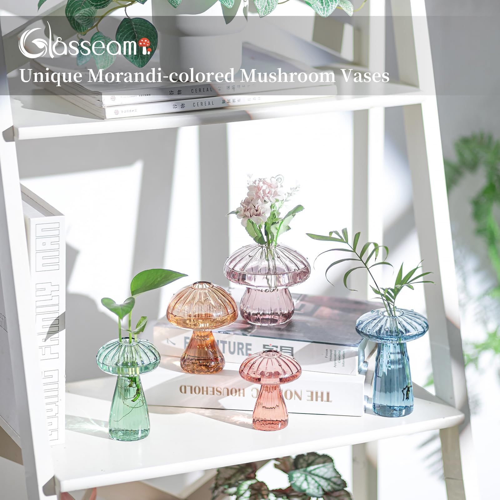 Glasseam mushroom vase side profile highlighting shape and space-saving design benefit