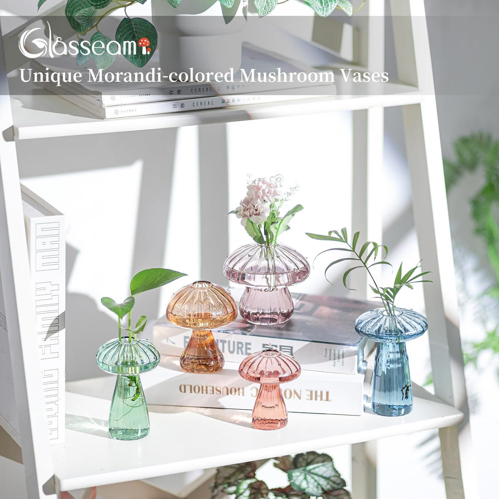 Glasseam mushroom vase side profile highlighting shape and space-saving design benefit