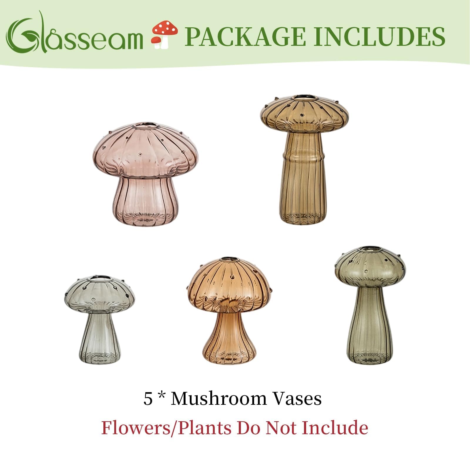 Glasseam vases styled as a tabletop centerpiece adding whimsical decor to room