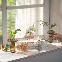 Glasseam vases with visible roots demonstrating easy propagation monitoring benefit