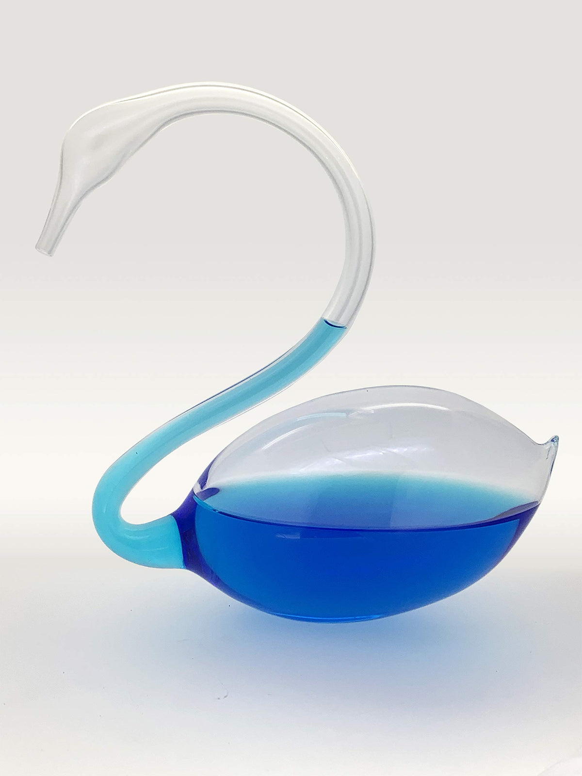 Glassic Gifts swan barometer front view showing elegant swan neck and clear liquid for decorative weather indication