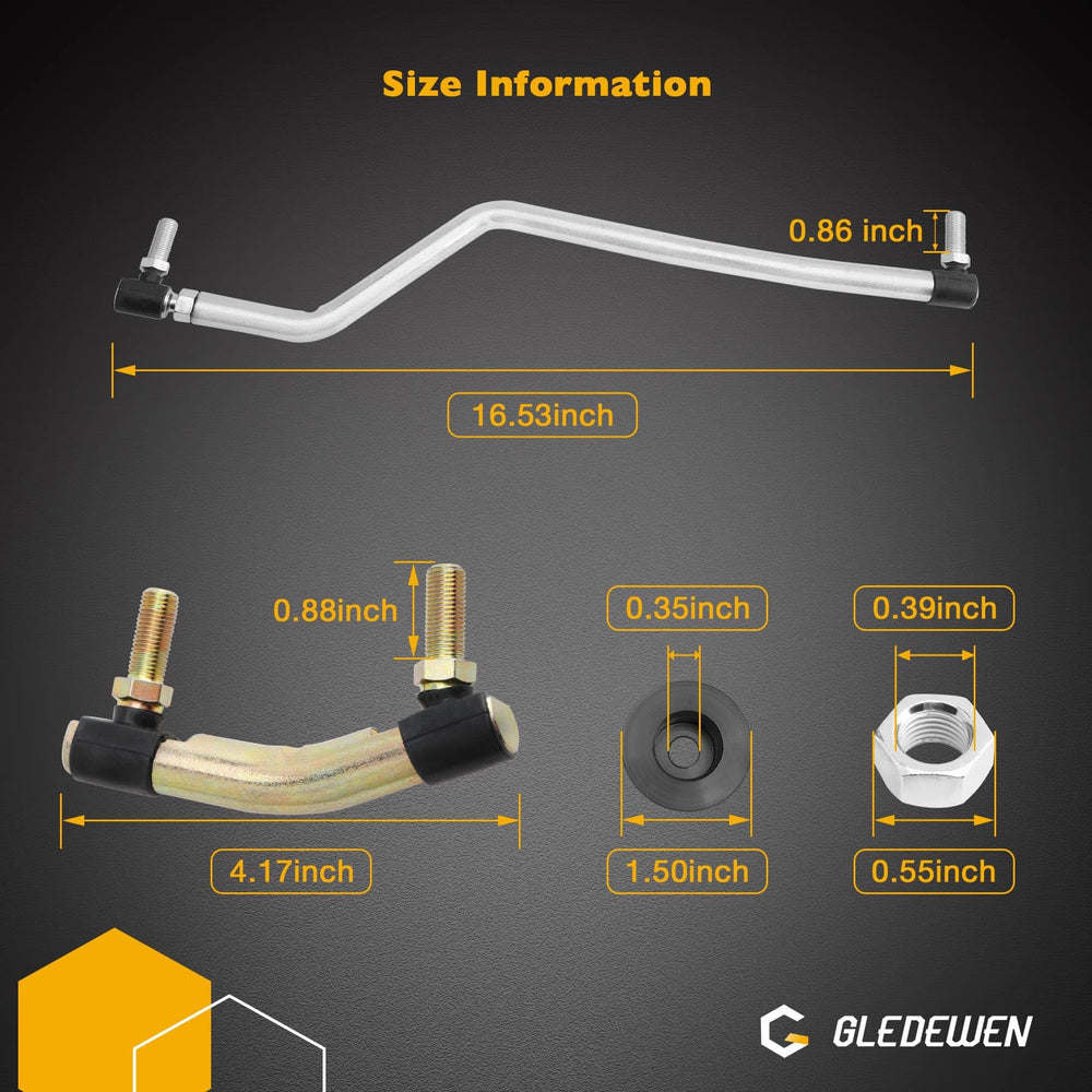 Gledewen left drag link close-up of adjustable threaded end for precise alignment