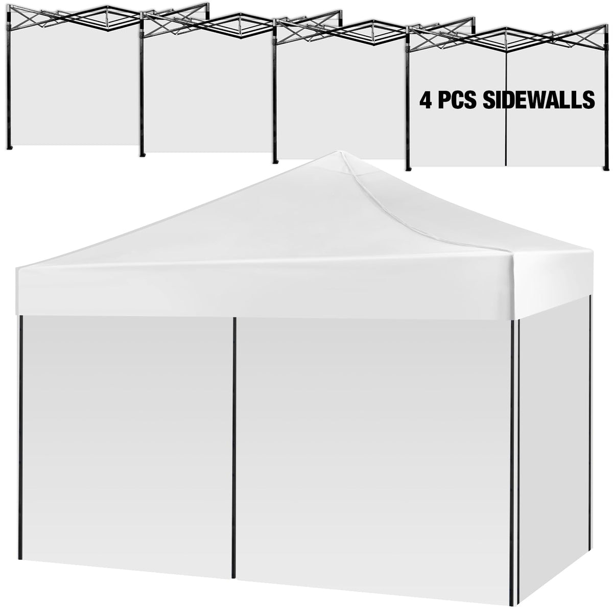 GliCraft front view of white sidewalls fitted on 10x10 canopy showing privacy and shade