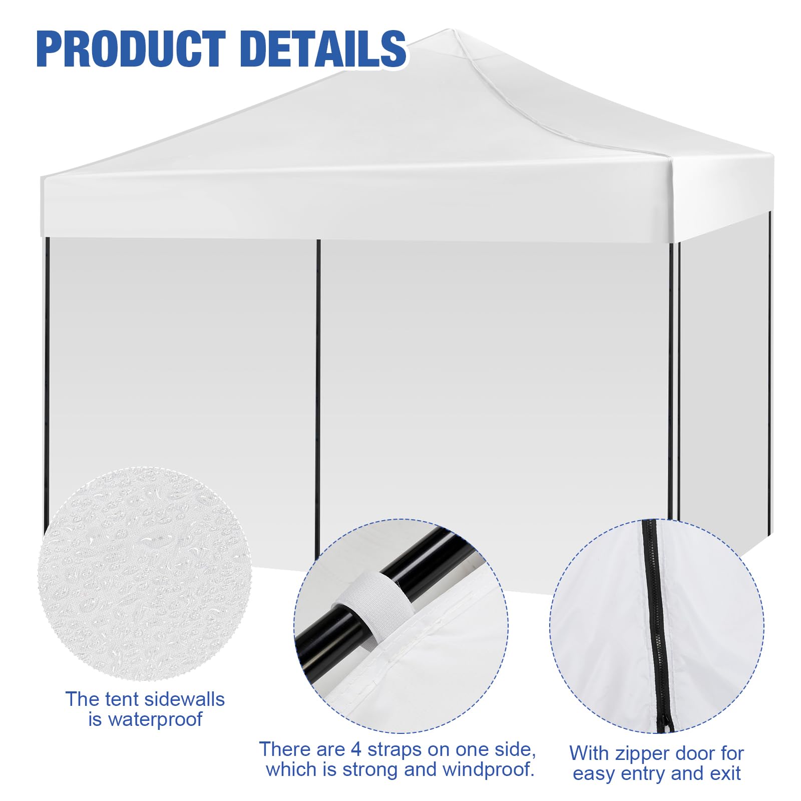 GliCraft hook-and-loop attachment detail fastening to canopy leg for quick setup