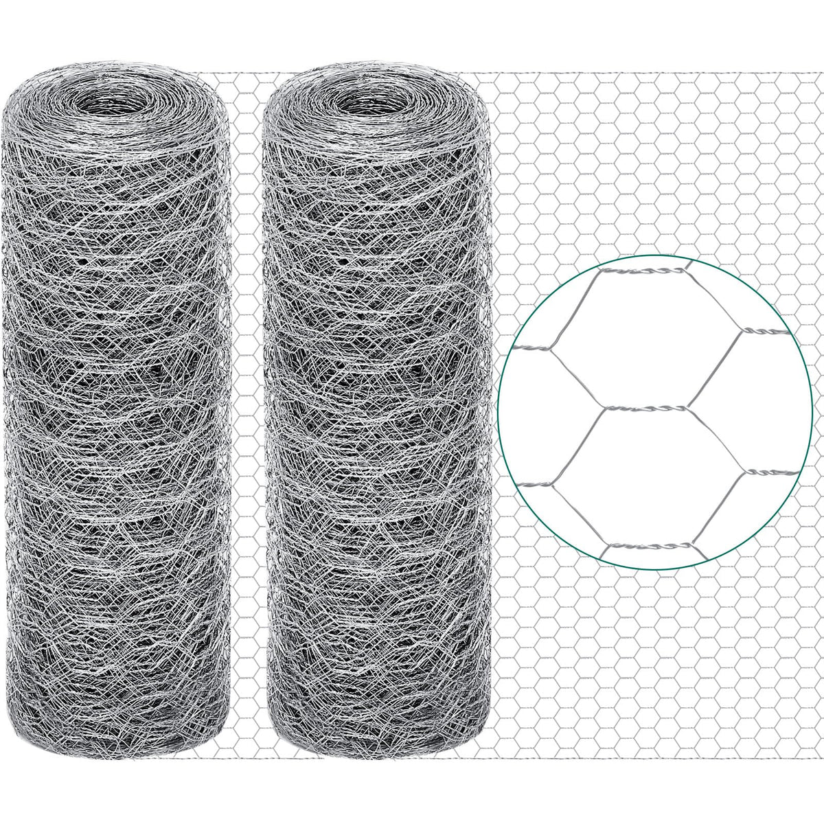 GlikCeil front view of two rolls showing packaged galvanized chicken wire, durable protection