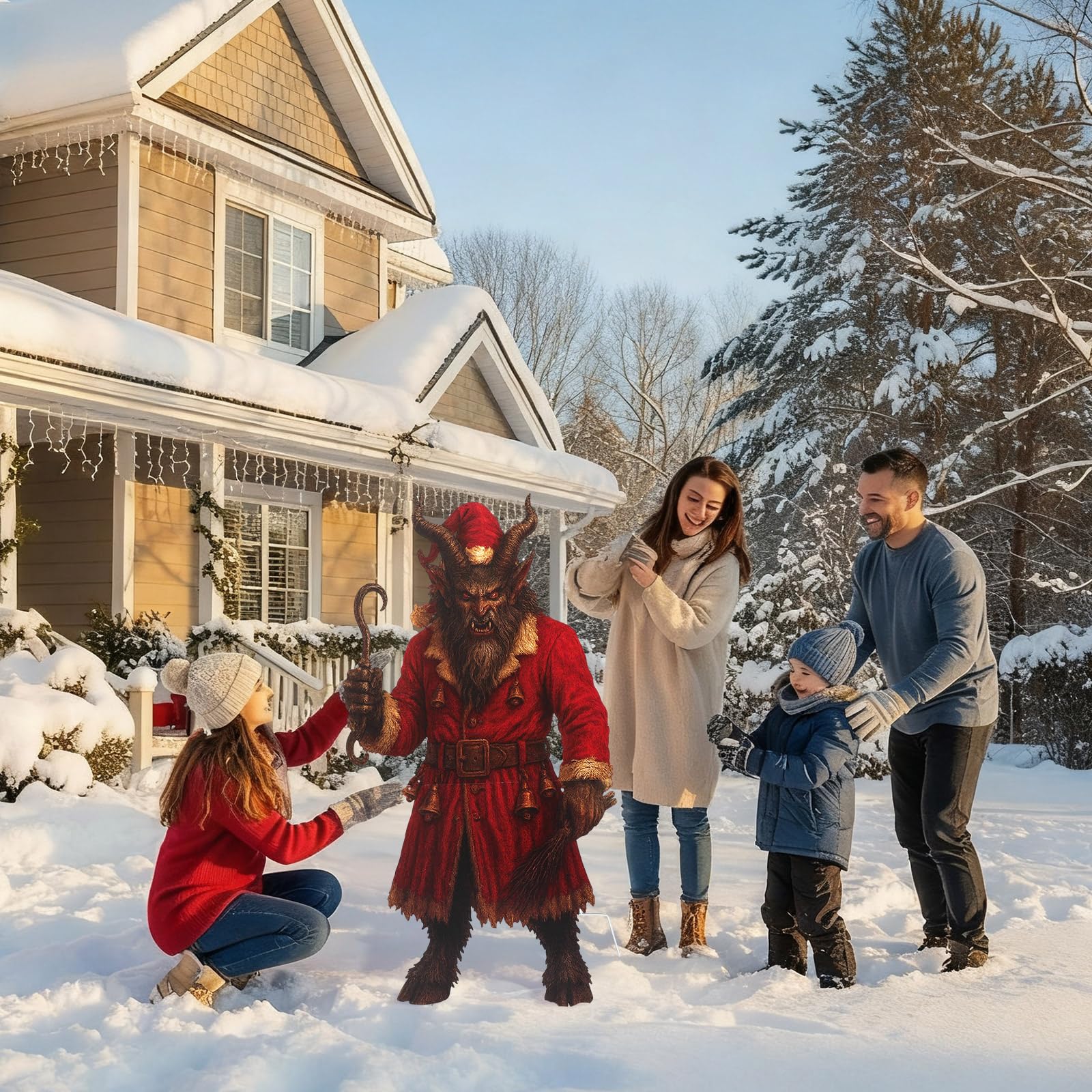 GlikCeil Krampus next to front door to show scale and placement ideas