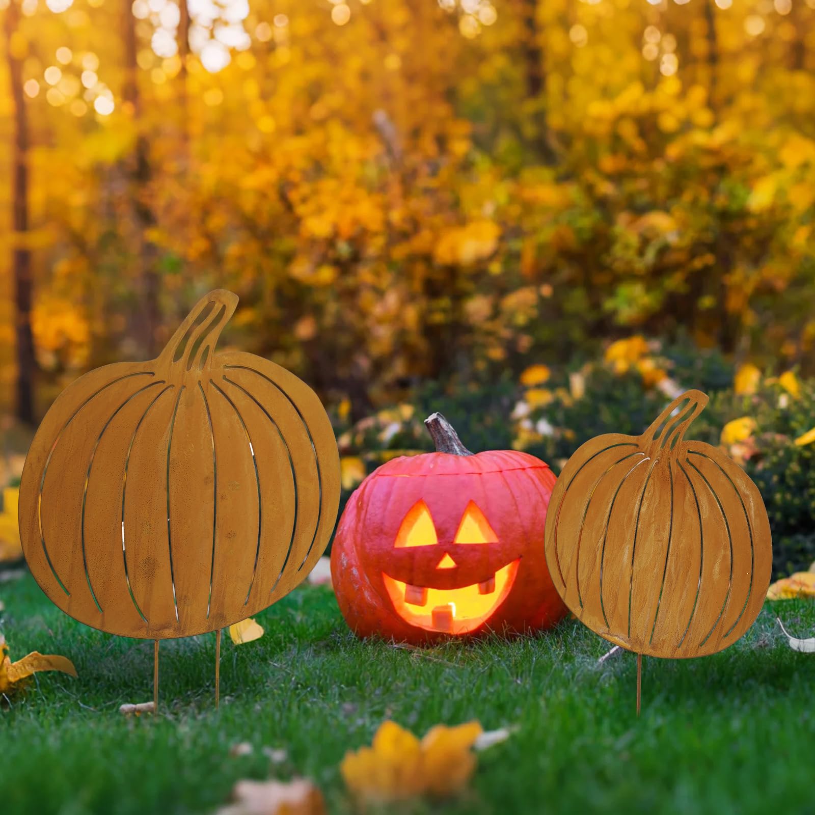 GlikCeil small pumpkin stake placed in planter providing instant seasonal accent