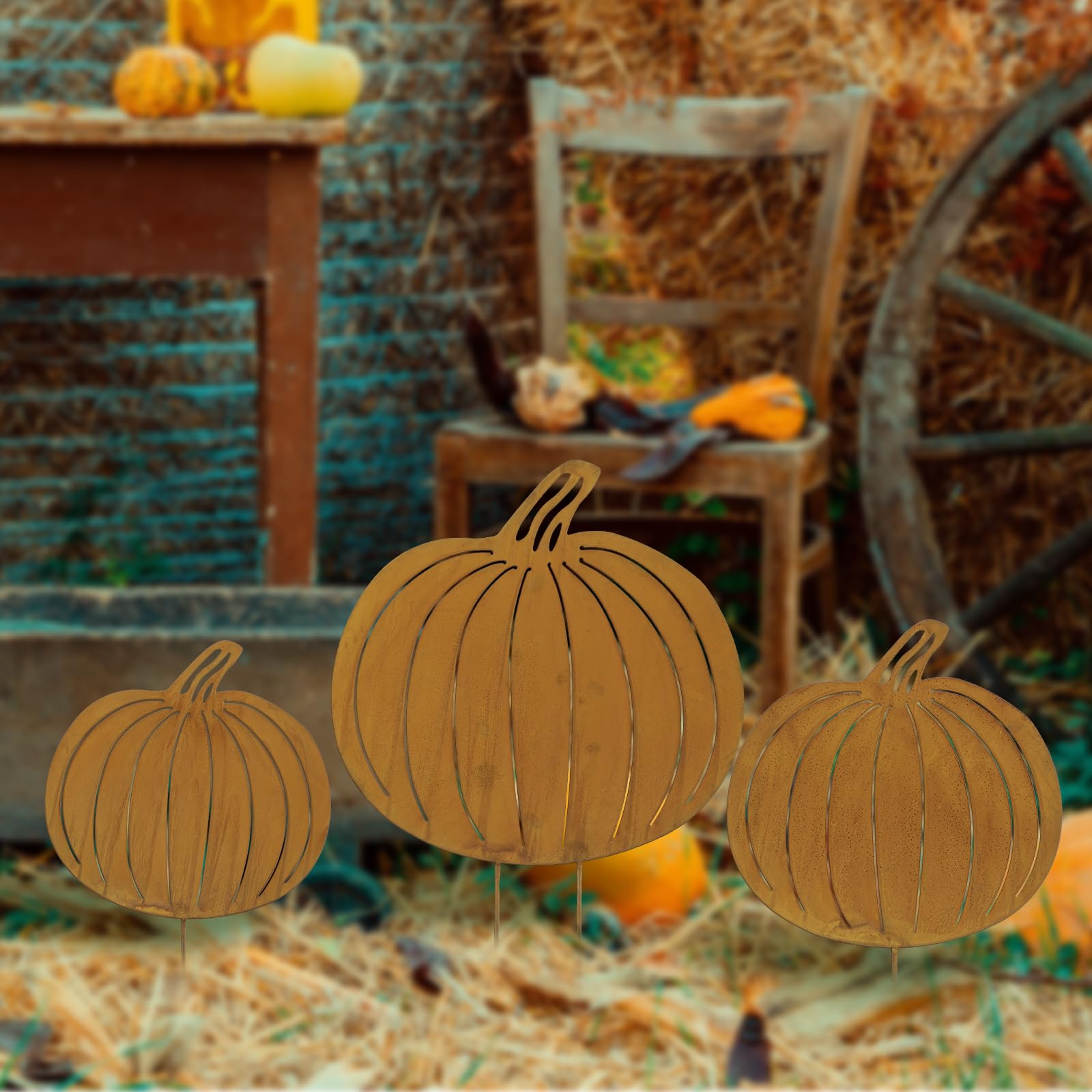 GlikCeil trio of stakes lining pathway creating welcoming fall entrance