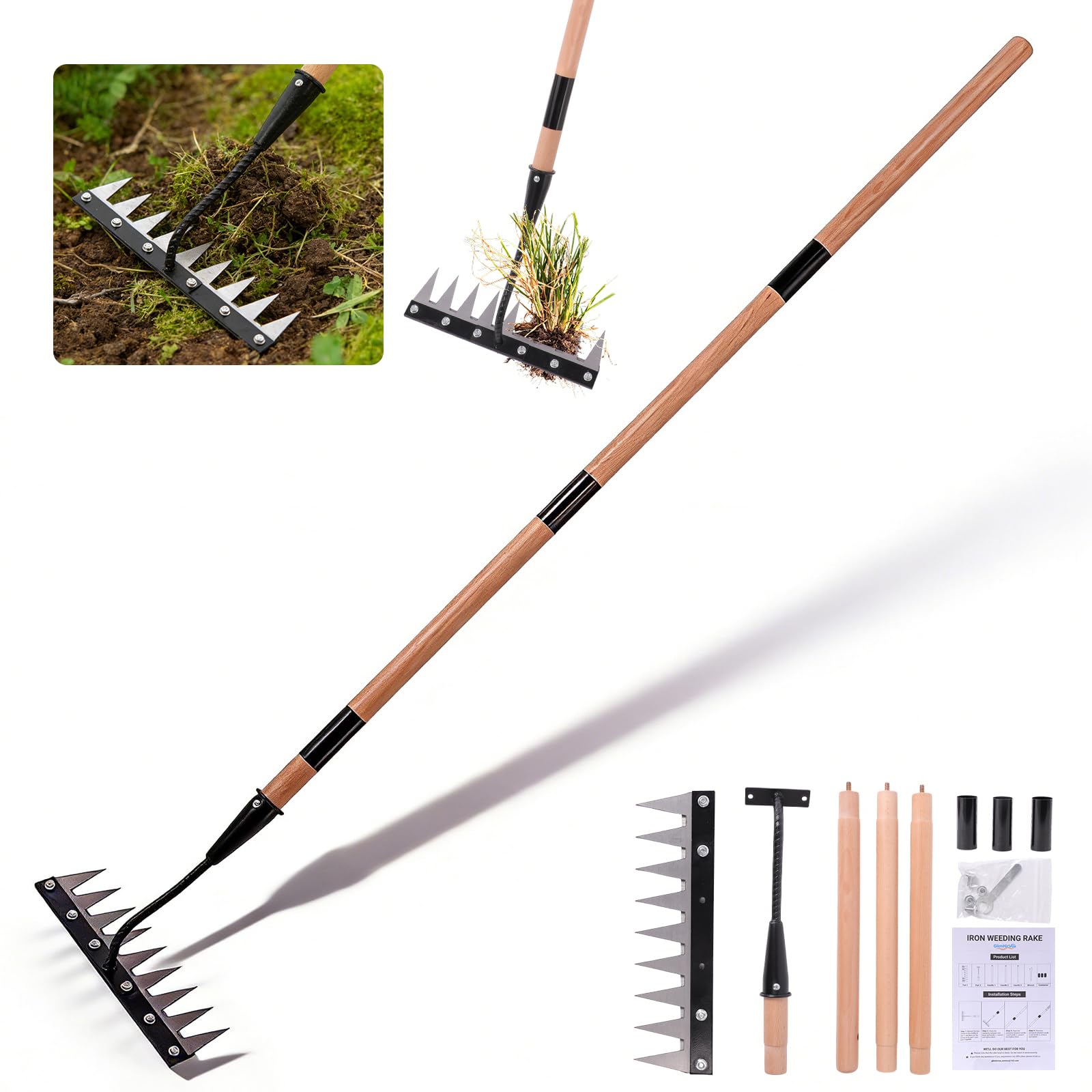 GlimHirVox Gardenia front view showing full 9-tine rake for powerful weeding