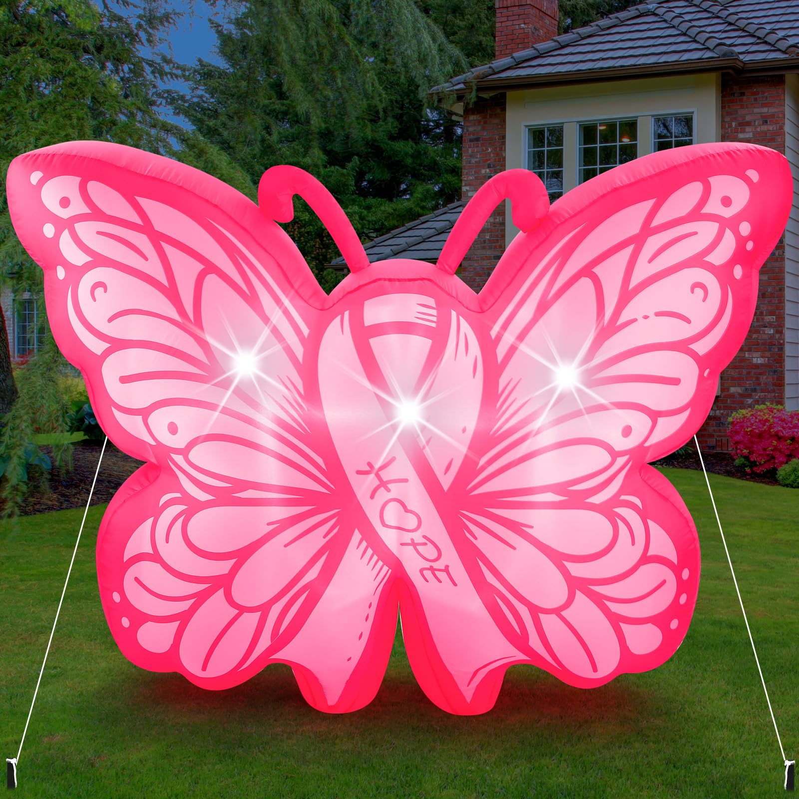 Glimin front view of pink ribbon butterfly showing bold awareness impact