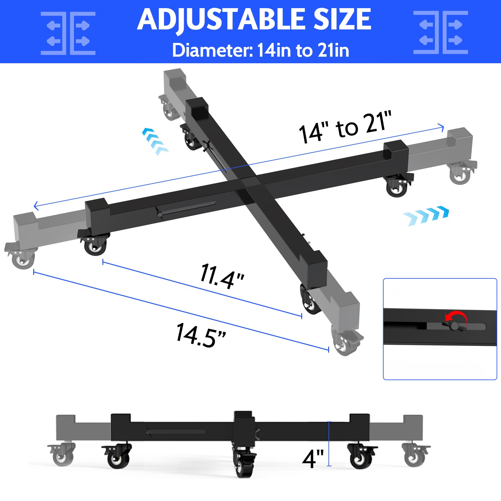 GLISWAM close-up of a lockable caster wheel demonstrating secure stop and smooth glide — stability benefit
