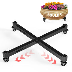 GLISWAM front view of adjustable plant caddy showing sturdy frame and pot support