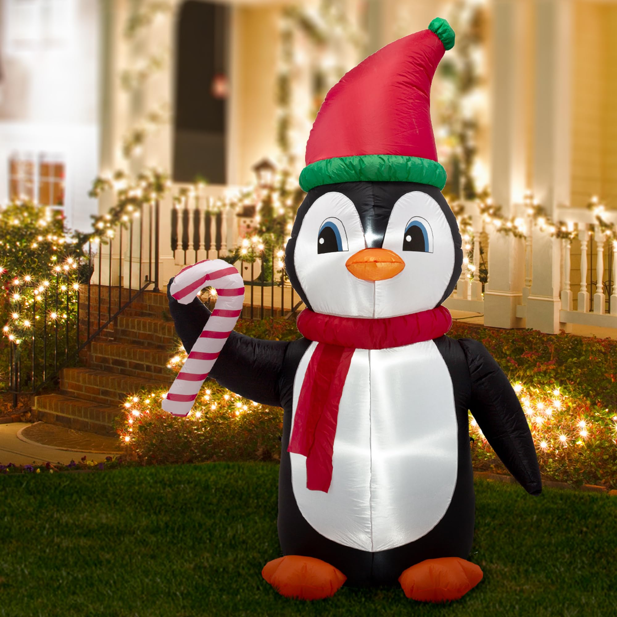 Glitzhome front view of inflatable penguin bright yard focal point