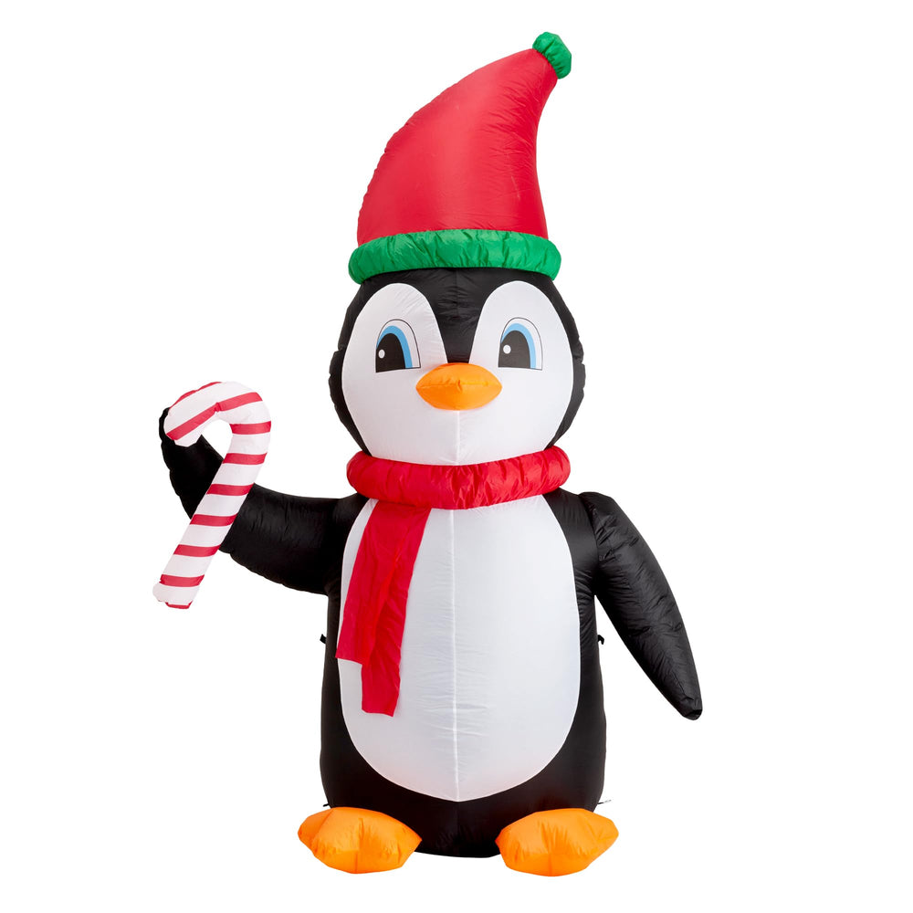 Glitzhome penguin next to person to show 8ft scale and impact