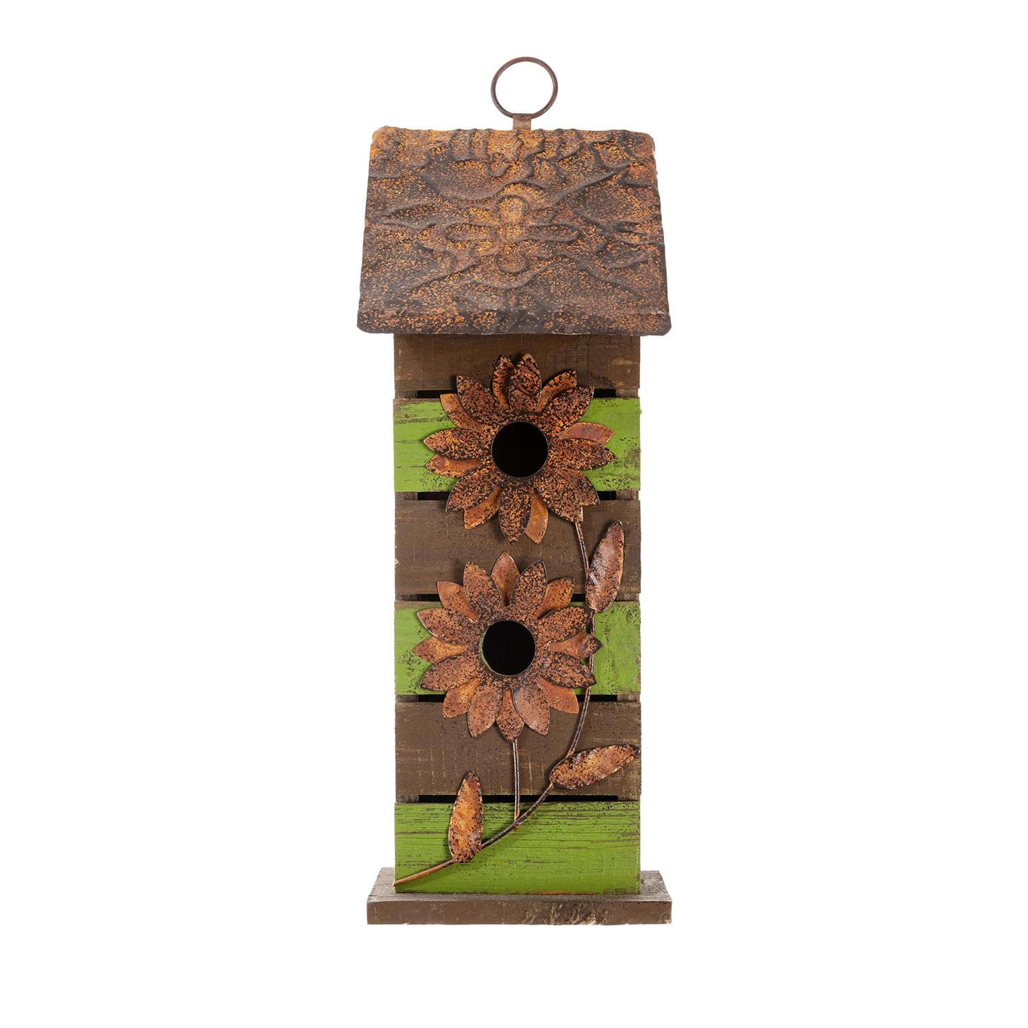 Glitzhome bird house distressed wood texture highlighting weather-resistant finish