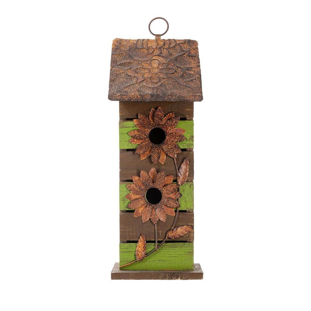 Glitzhome bird house distressed wood texture highlighting weather-resistant finish