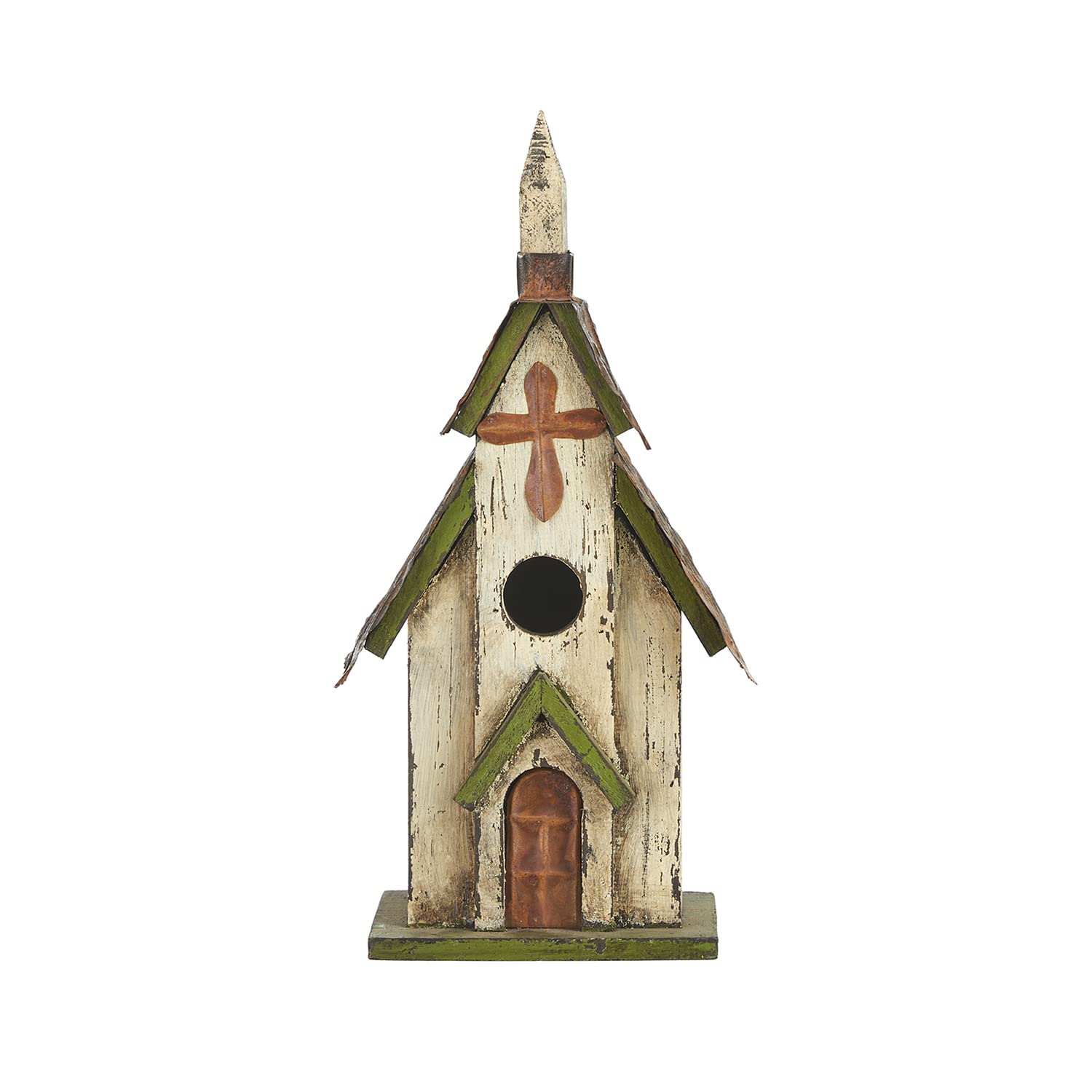 Glitzhome church birdhouse front view showing rustic charm and welcoming design