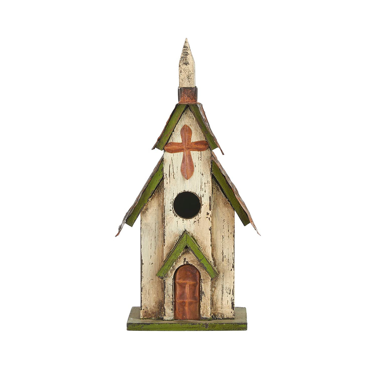 Glitzhome church birdhouse front view showing rustic charm and welcoming design