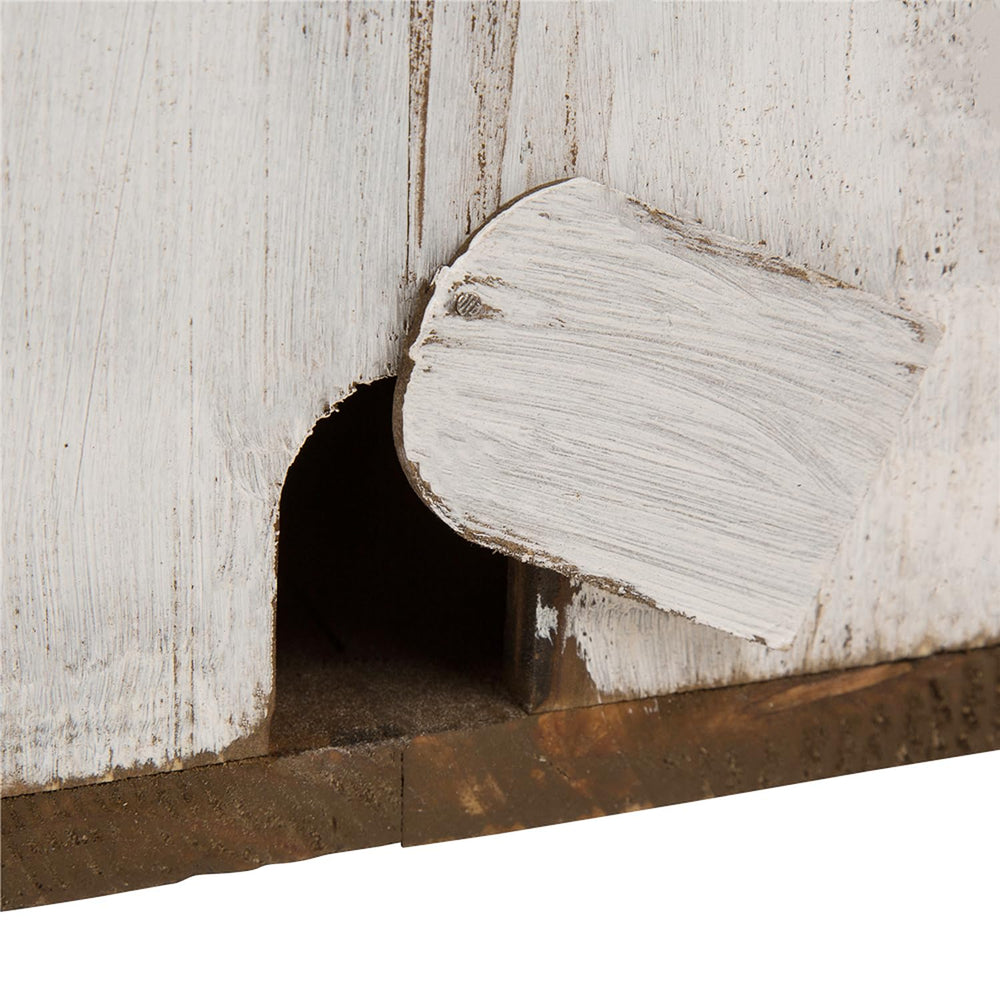 Glitzhome birdhouse inside on shelf as decorative indoor accent