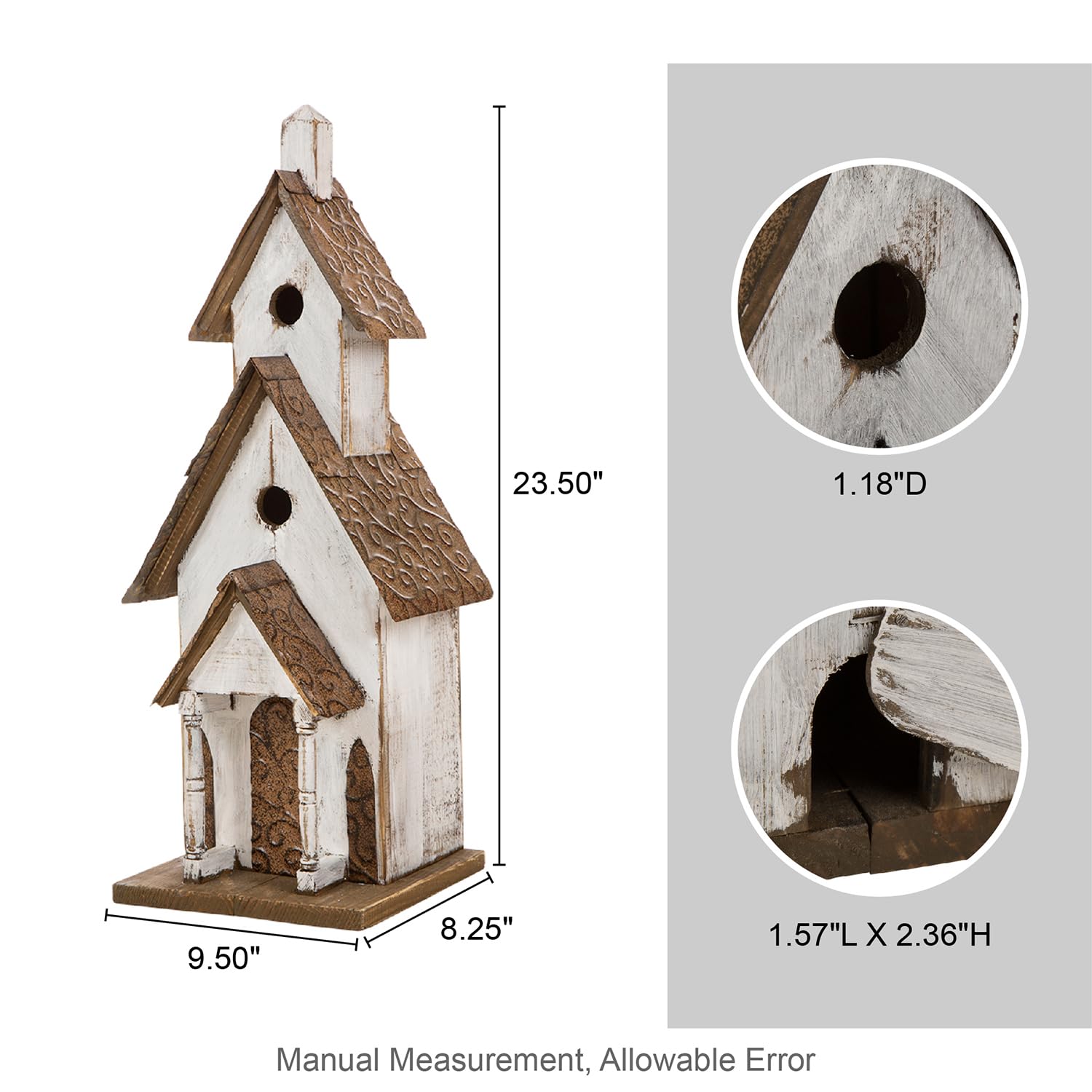 Glitzhome birdhouse with measuring tape showing 23.62-inch height scale
