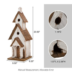 Glitzhome birdhouse with measuring tape showing 23.62-inch height scale