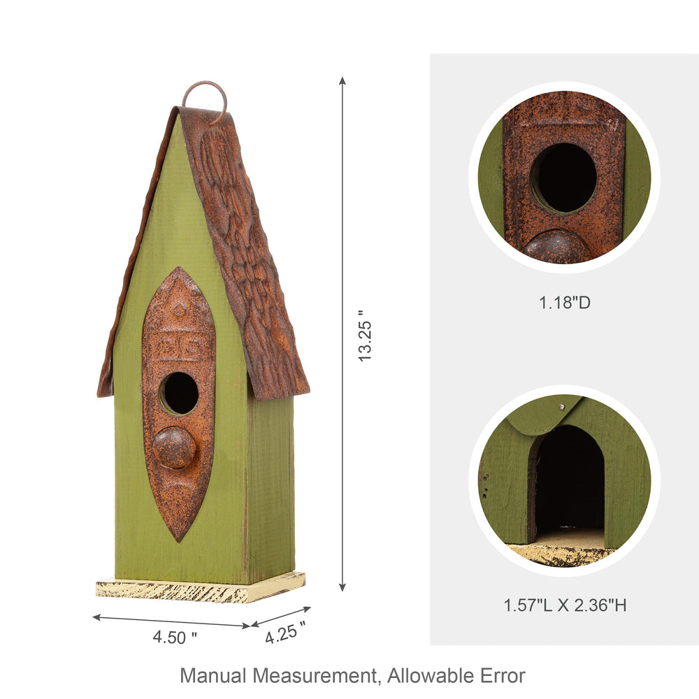 Glitzhome entrance hole detail sized for wrens and chickadee safety