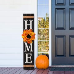 Glitzhome fall wreath on sign featuring maple leaves for cozy appeal