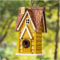 Glitzhome front view of blue bird house showcasing rustic charm and shelter