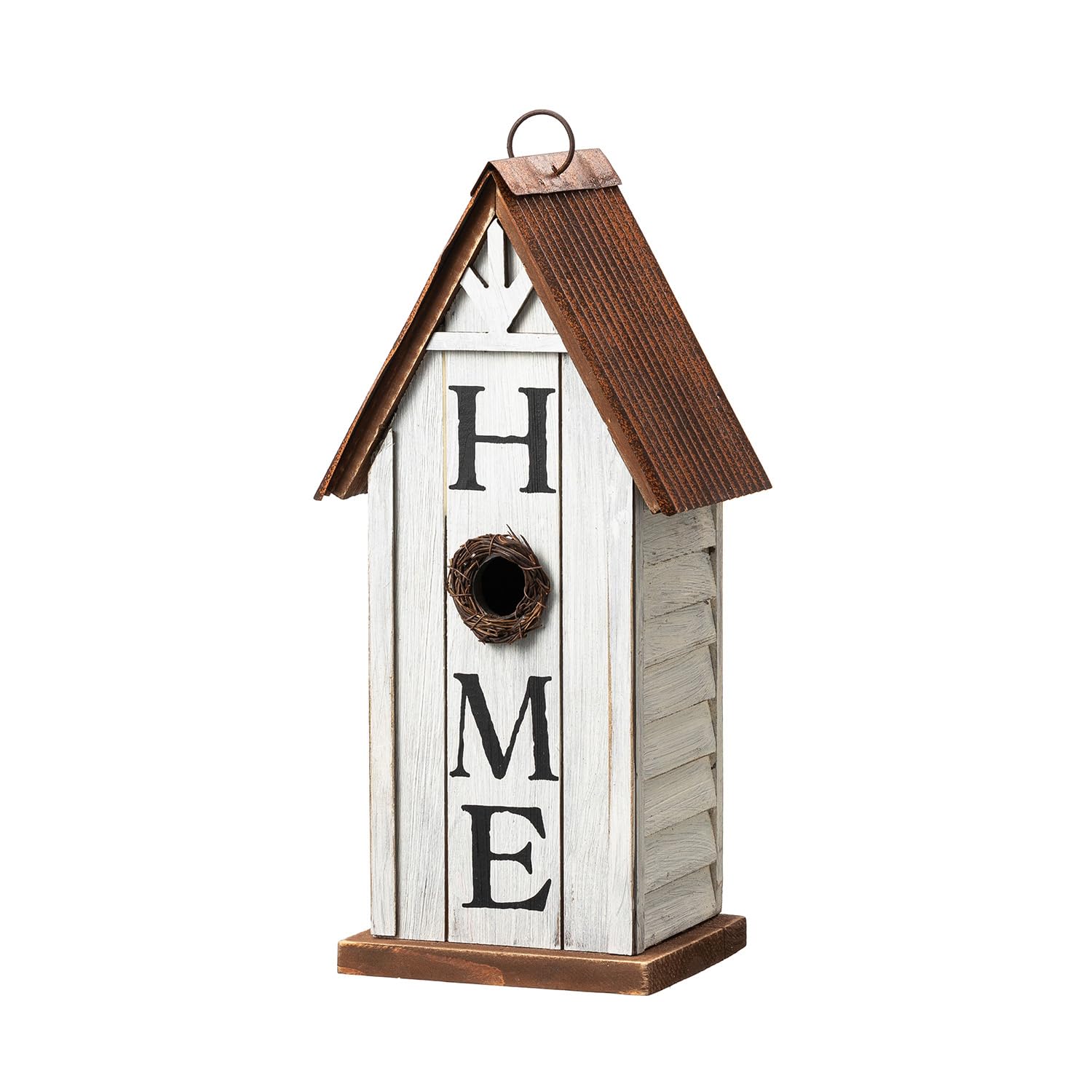 Glitzhome front view distressed bluebird house showing cottage charm and bird-friendly entrance
