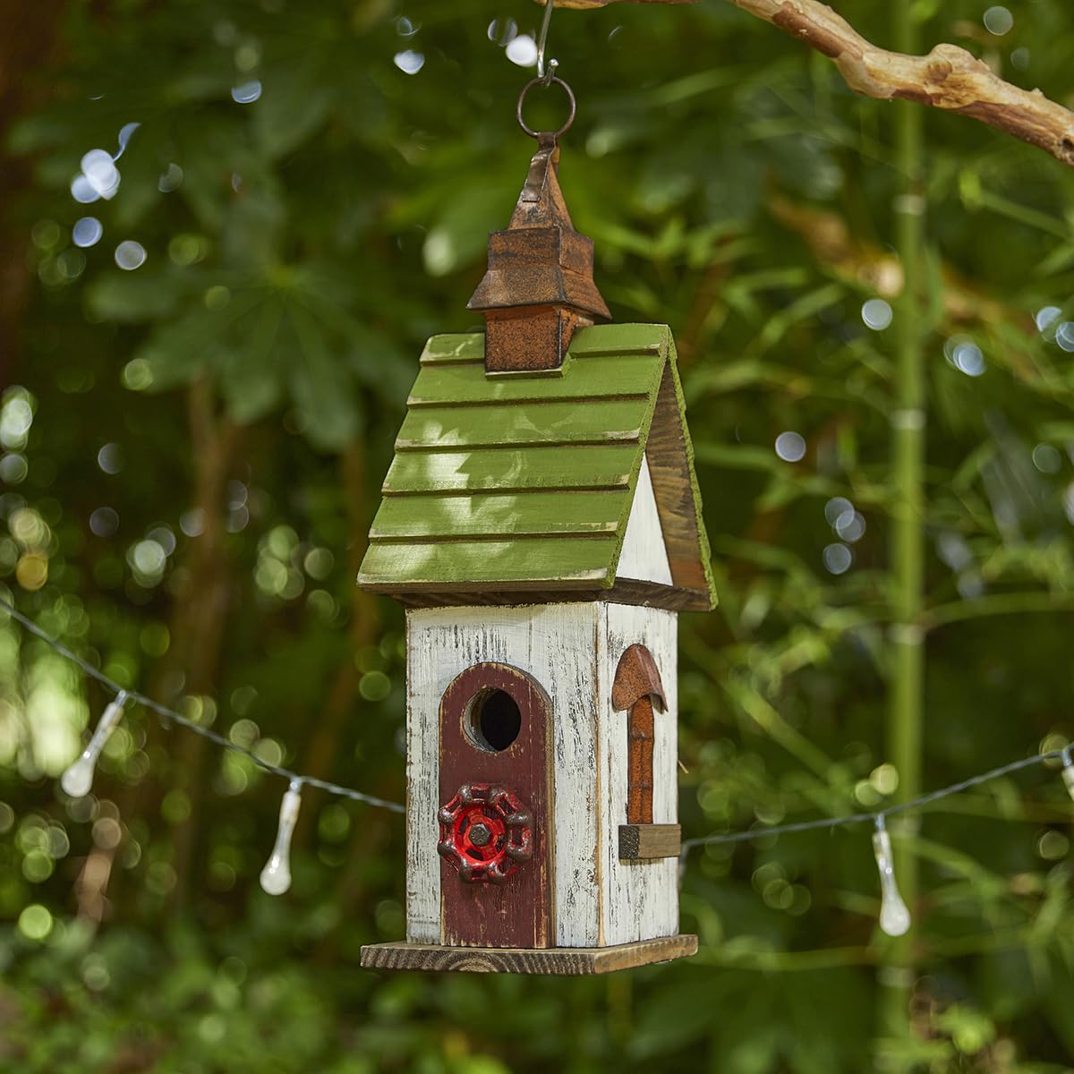 Glitzhome front view hanging birdhouse showing rustic charm and shelter