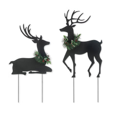 Glitzhome front view of two reindeer stakes showcasing seasonal curb appeal