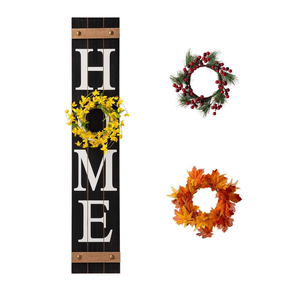 Glitzhome front view of tall wooden HOME sign adds welcoming curb appeal