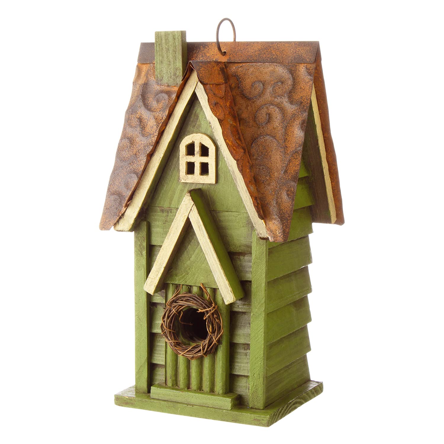 Glitzhome front view showcases distressed green finish and vintage charm